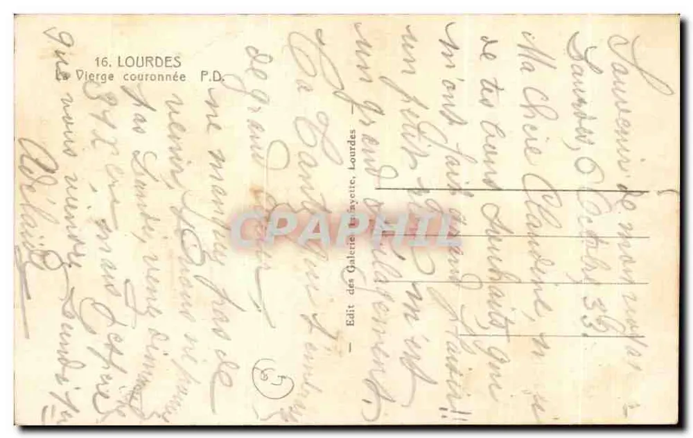 A Virgem coroada — Lourdes — Édit des Galeries Bayette, Lourdes - Verso