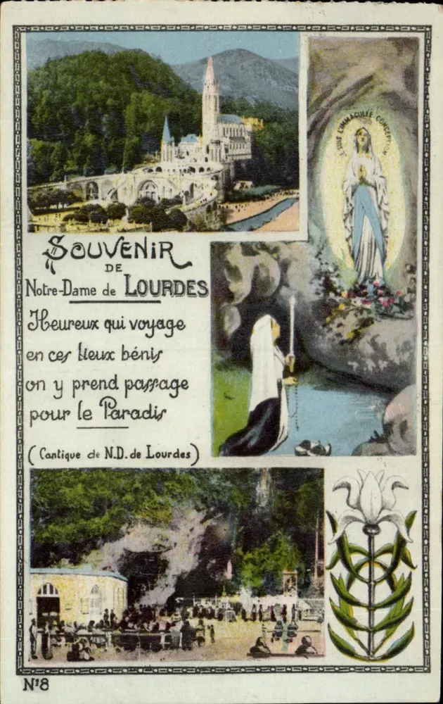 Nossa Senhora de Lourdes — Lembrança de viagem — Edição P. Dossat, N°8 - Frente