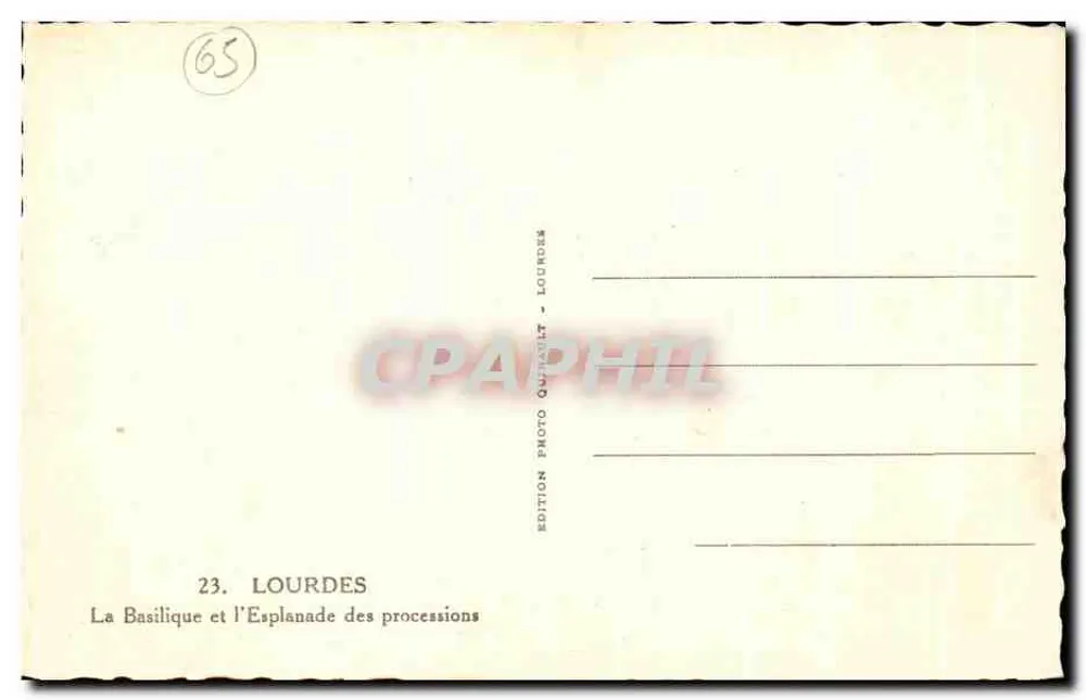 Lourdes — A Basílica e a Esplanada das Procissões — Edição Photo Quinault - Lourdes, n°23 - Verso