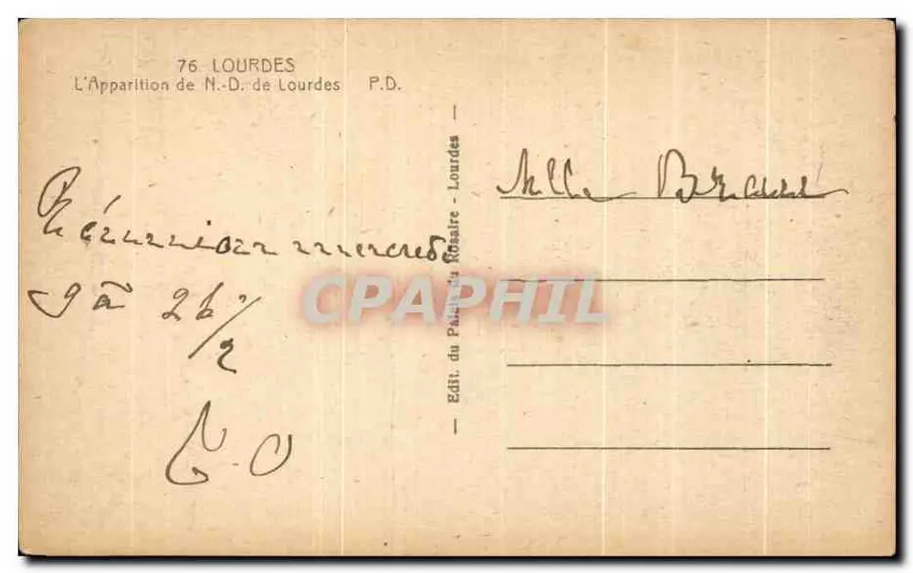 A Aparição da Nossa Senhora de Lourdes — Editor do Palaire — n°76 - Verso