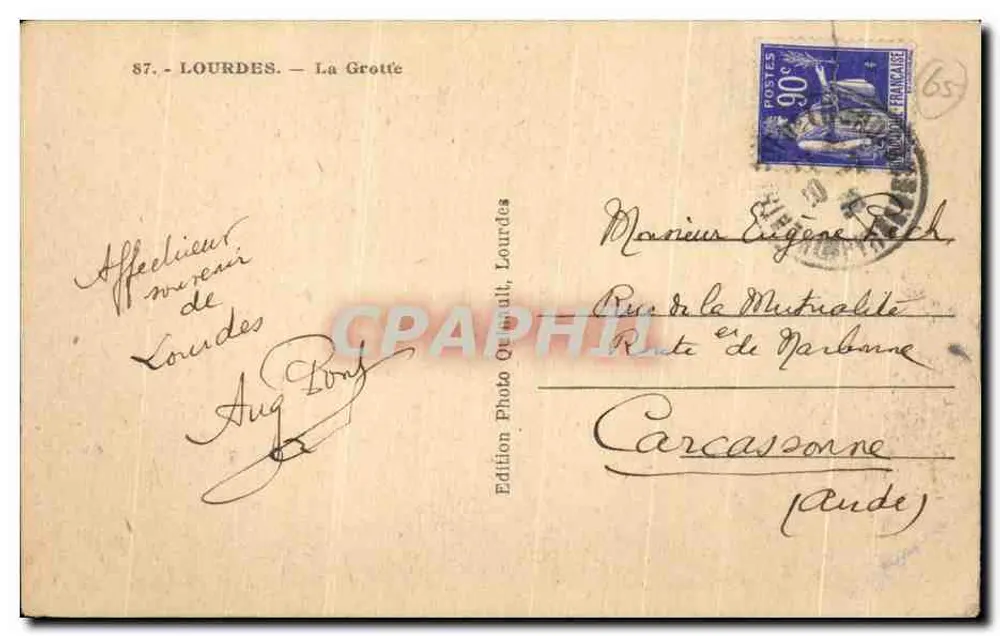 Santa Bernadette Soubirous — Lourdes — Édition Photo Quinault - Verso