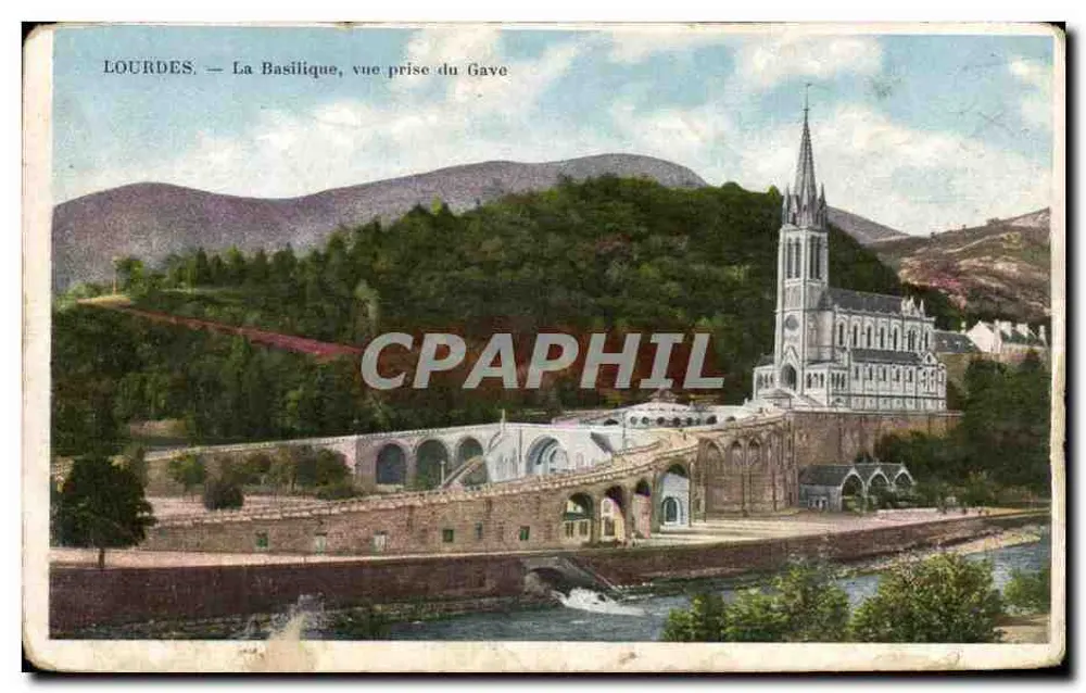 Lourdes — Die Basilika, Ansicht vom Gave — Droulers Fils à Presanes (Nord) - Vorderseite