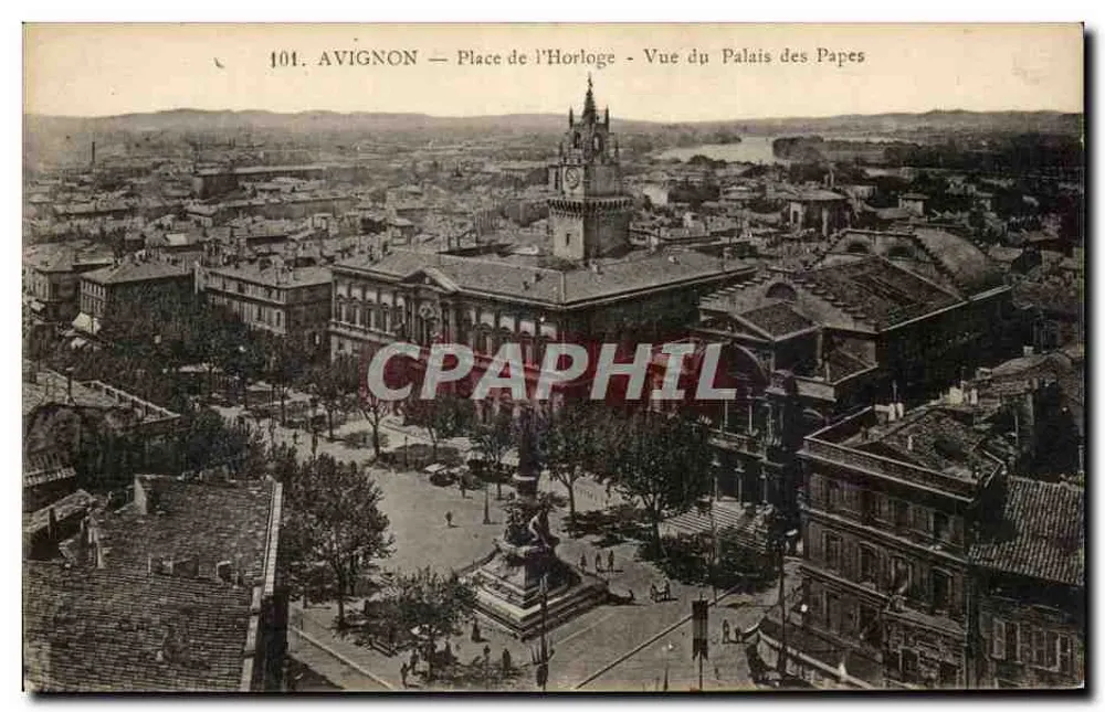 Avignon — Place de l'Horloge — Ansicht des Palais des Papes - Vorderseite