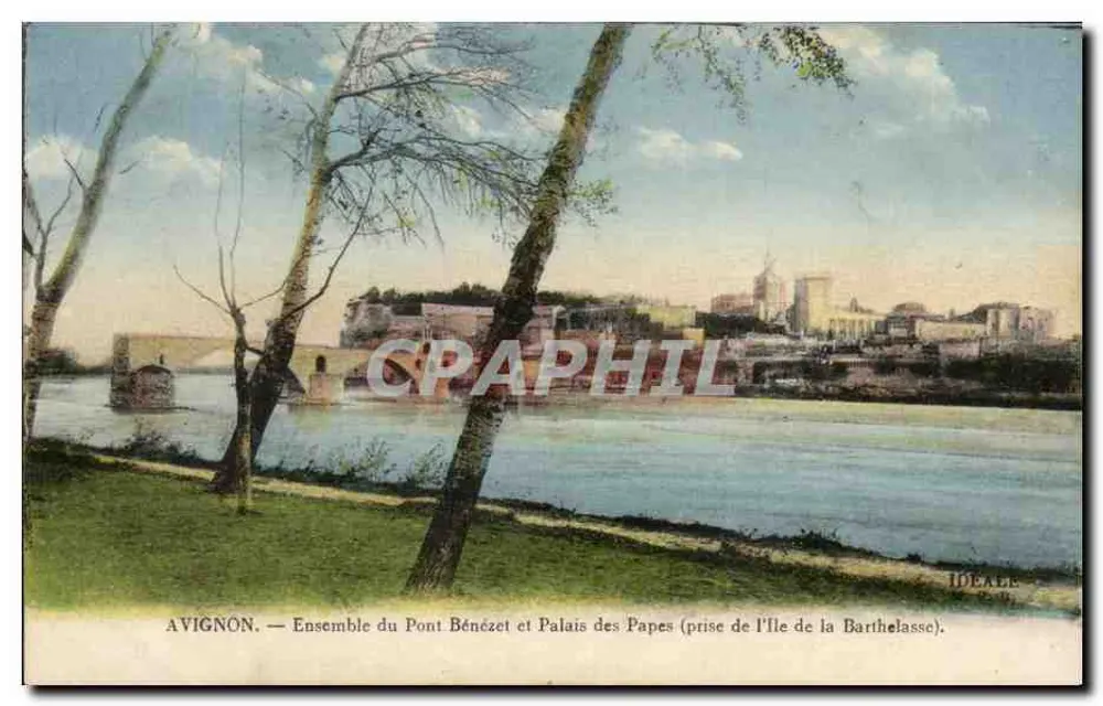 Avignon — Ensemble des Pont Bénézet und Palais des Papes (Aussicht von der Insel la Barthelasse) — Édition Artistique IDÉALE - Vorderseite