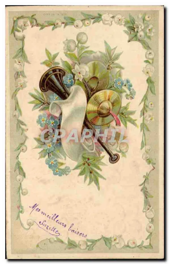 Música e flores — Carta postal decorativa — GIPZEN & CIE, n° 147 - Frente