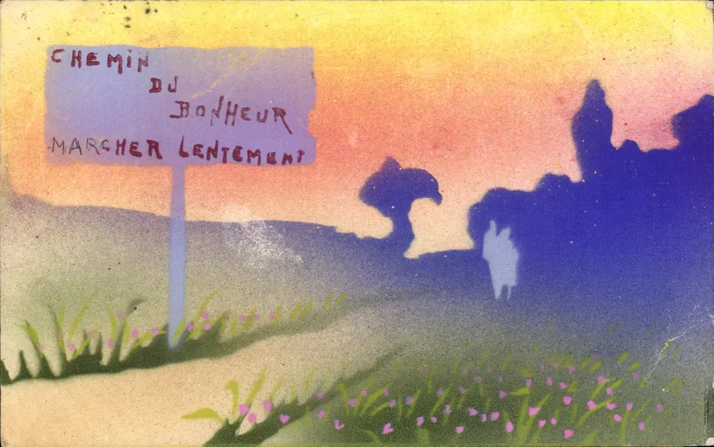 Weg des Glücks — Langsam gehen — illustrierte Karteikarte - Vorderseite