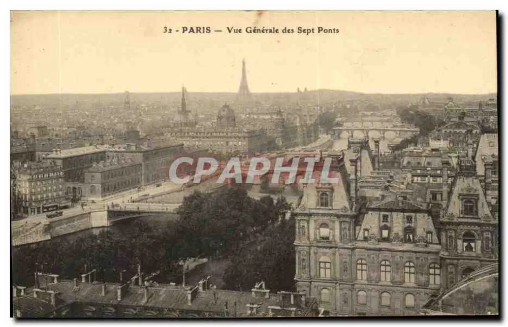 PARIS — Vista Geral dos Sete Pontes — Editor: Paris, n° 32 - Frente