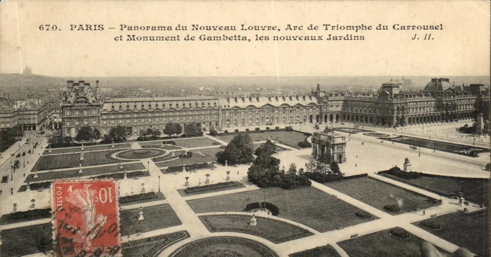Paris – Panorama des neuen Louvre, Triumphbogen des Carrousel, die neuen Gärten — J. II. n° 670 - Vorderseite