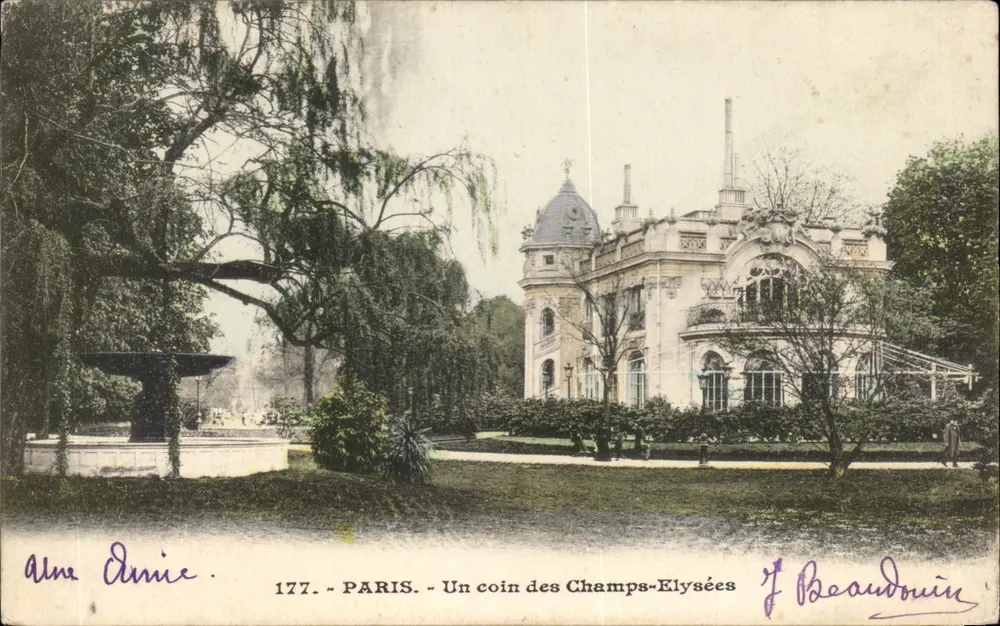 Paris - Un coin des Champs-Élysées — éditeur J. Beaudouin, n° 177 - Frente