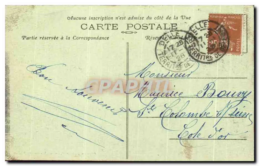 Grenze Frankreich-Schweiz — Delle — Square de la Victoire — Verlag Karrer, Belfort - Rückseite