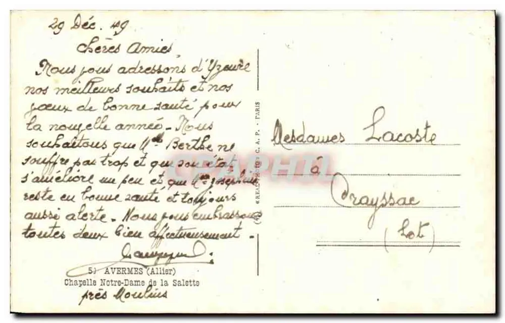 Kapelle Notre-Dame de la Salette — Avermes (Allier) — Verlag G. P. Paris - Rückseite