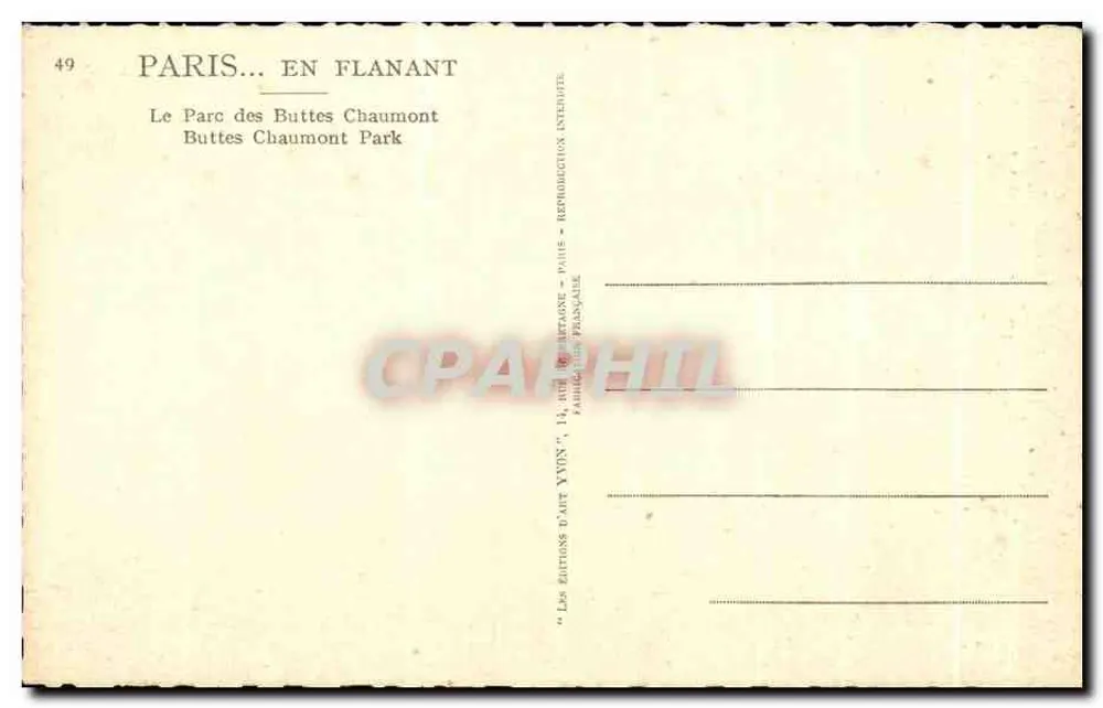 Park der Buttes Chaumont — Ansicht des Sees und des Tempels — Éditions Yvon, n°49 - Rückseite