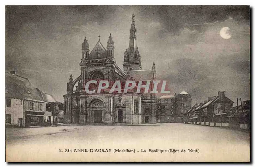 Ste-ANNE-D'AURAY (Morbihan) — A Basílica (Efeito de Noite) — J. Nozaïs, Nantes - Frente