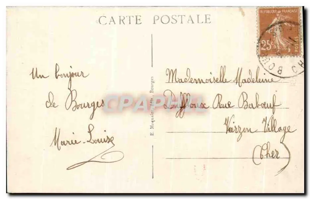 Bourges - Garten des Rathauses - Die Große Allee — E. Mequiere édit. n°424 - Rückseite