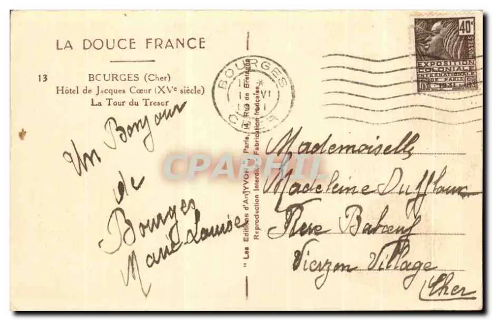 Bourges — Hotel von Jacques Cœur, Die Schatztour – Les Éditions d'Art Voir, Paris - Rückseite