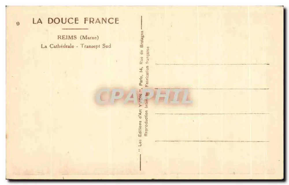 Reims - Catedral - Transepto Sul — Éditions d'Art YVON - Verso