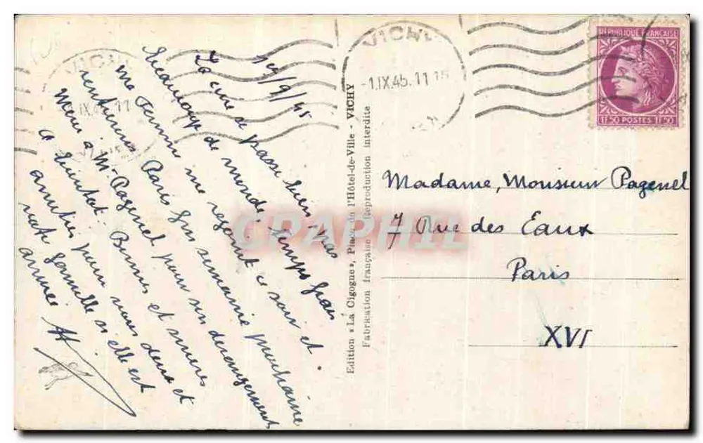 Vichy — Allgemeiner Blick aus der Luft — Die Ufer des Allier — Das Thermalbad — La Cigogne - Rückseite
