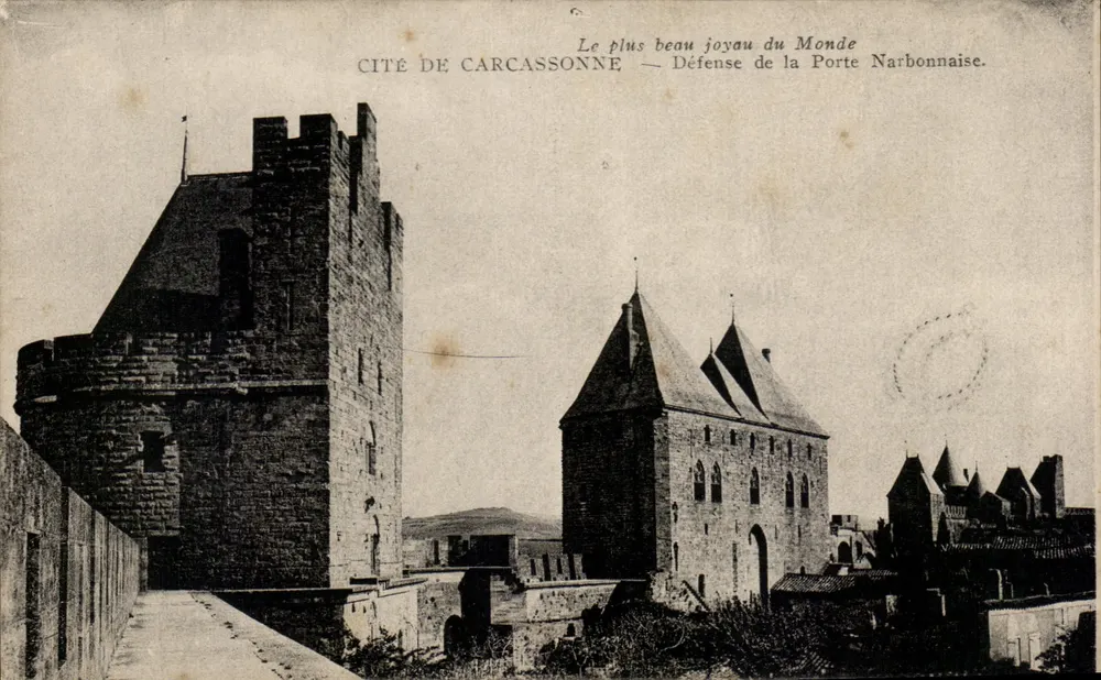 Cité von Carcassonne — Verteidigung der Narbonnaisertür — Verlag Maïzen de Trencavel, Cazanou - Vorderseite