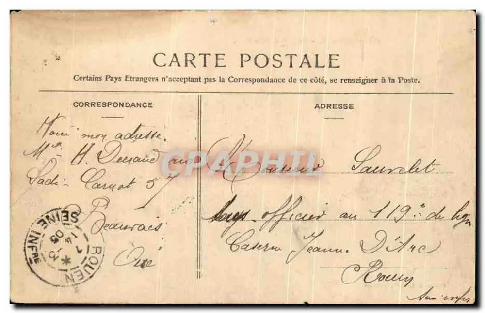 Boulevard de la Gare — scène urbaine avec kiosque et fontaine — Édition D. E. et P. Beauvais, n° 420 - Verso