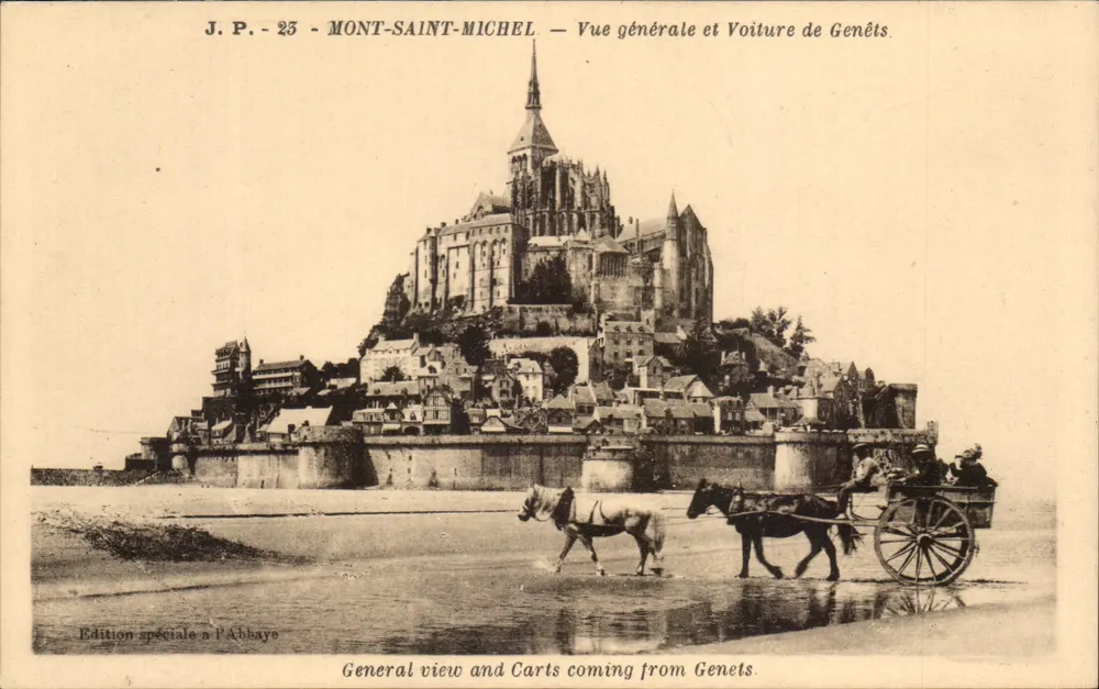 Mont-Saint-Michel — Allgemeiner Blick und Genêt-Kutsche — J.P. - 25 — Sonderausgabe in der Abtei - Vorderseite