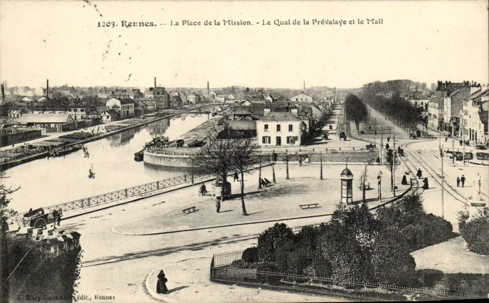 Rennes — La Place de la Mission, Le Quai de la Prévalaye und der Mail — Verlag E. Mary-Roussale, Nr. 1203 - Vorderseite
