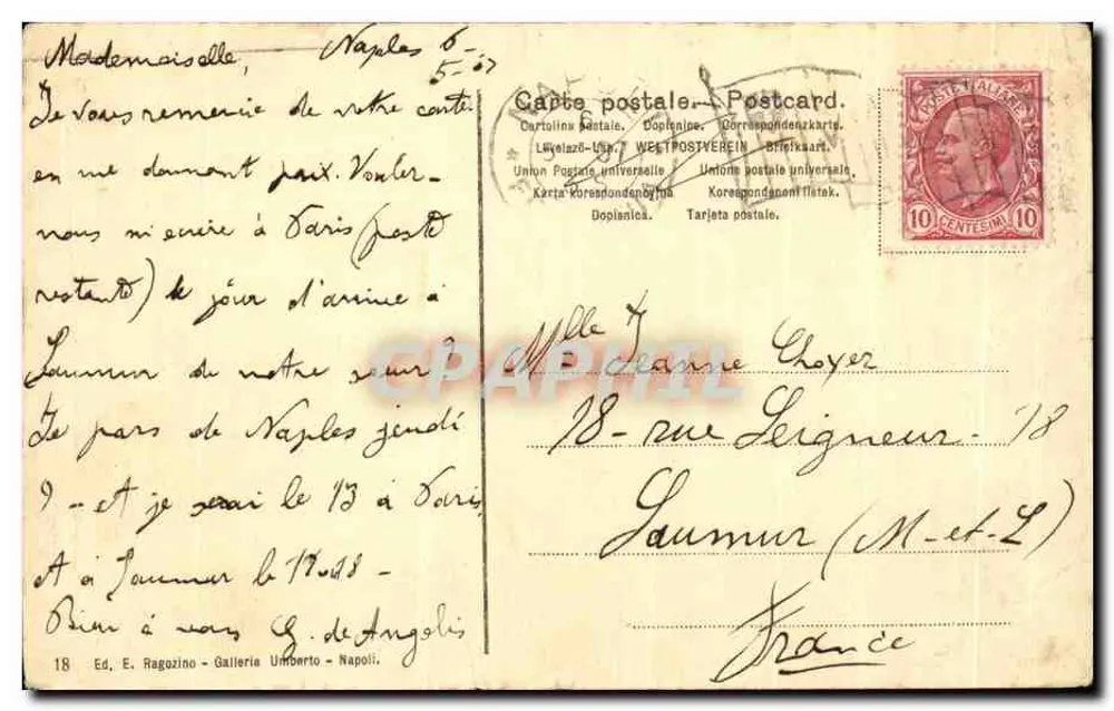 NAPOLI - Via Partenope — vue du port avec bateaux et bâtiments côtiers — éditeur E. Ragozino, Napoli - Verso