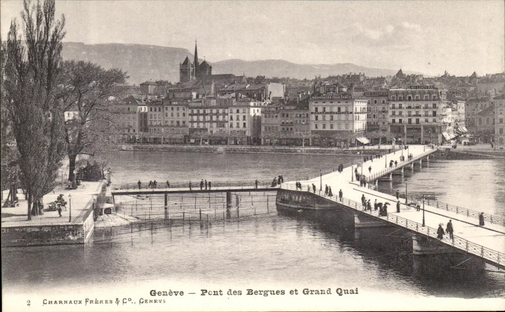Genf — Brücke der Bergues und Grand Quai — Charnaux Frères & Co., Genf - Vorderseite