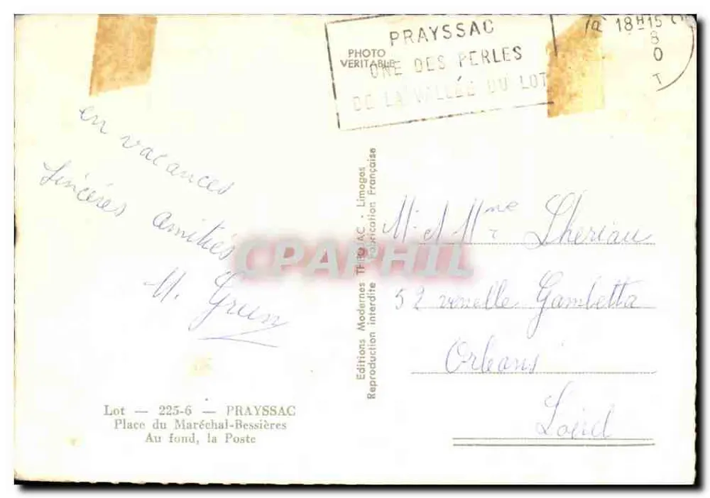 Schattige Straße in Prayssac — Laden 'Aux Variétés' und 'La Dépêche' — Chegjec - Rückseite
