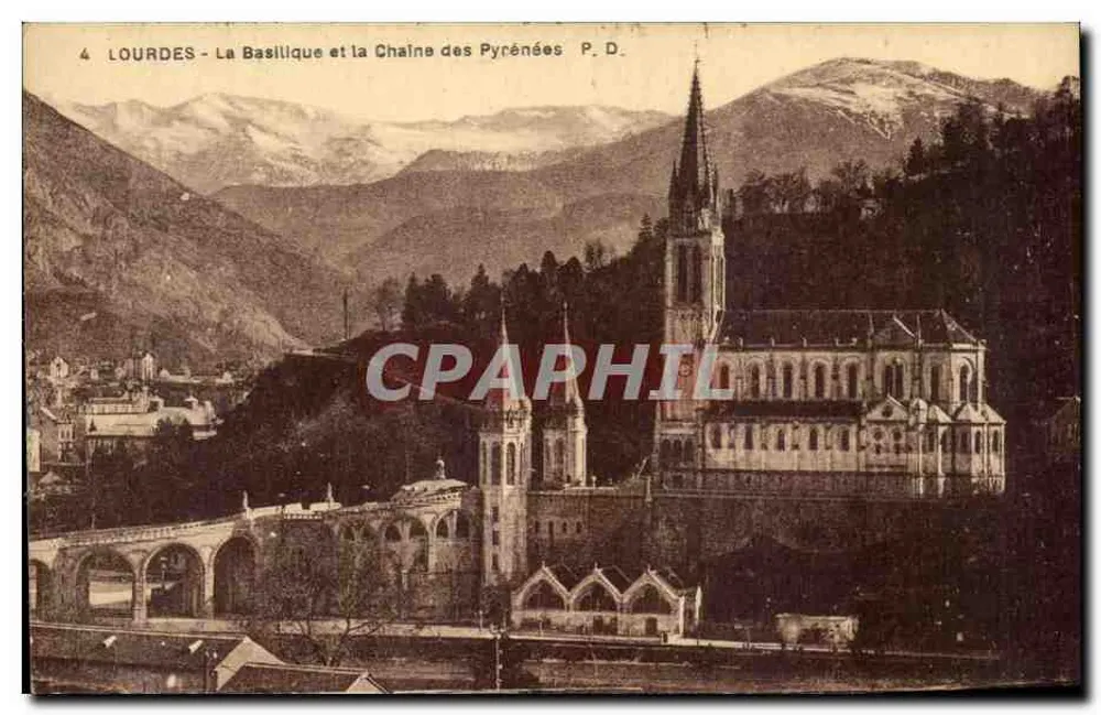 Lourdes - Die Basilika und die Pyrenäen-Kette — P. D. - Vorderseite