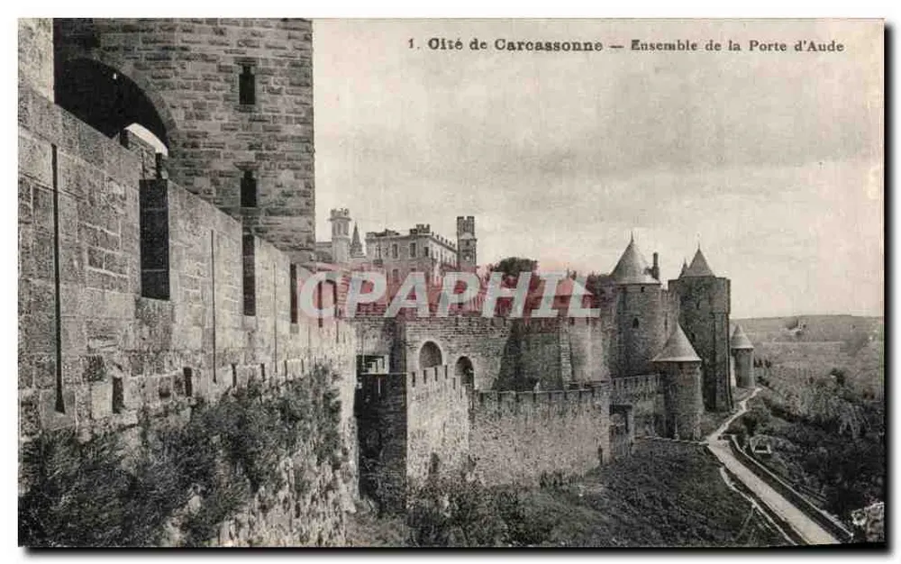 Carcassonne — Ensemble van de Poort van Aude — Foto Henri Pirot & Cie Toulouse - Voorkant