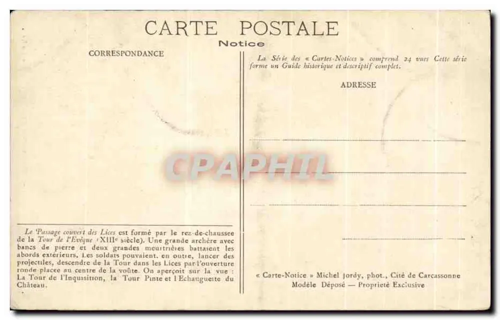 A Cidade de Carcassonne — Passagem Coberta das Lices — Notice - Verso