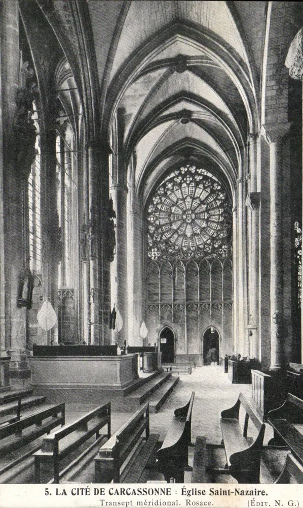 Stadt Carcassonne: Kirche Saint-Nazaire — Südturmkreuzgang. Rosenfenster. — Verlag N.G. - Vorderseite