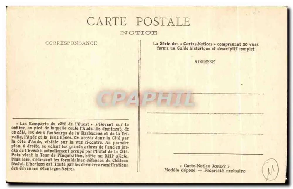 Carcassonne — Die Mauern und die Stadt — Carte-Notice Jordy - Rückseite