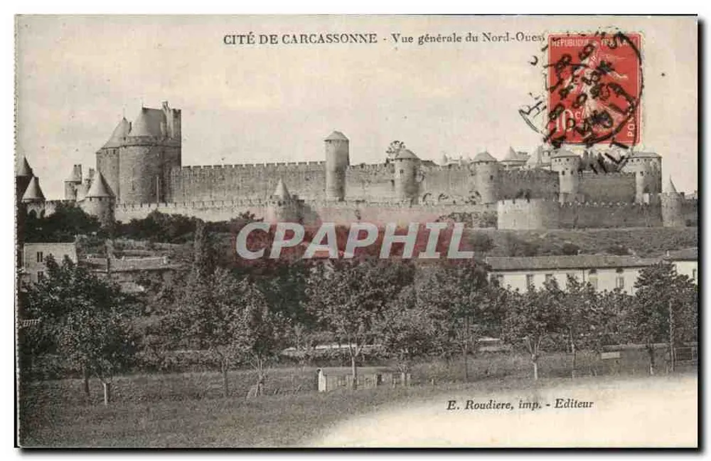 Cité de Carcassonne — Allgemeiner Blick aus dem Nordwesten — E. Roudière, Drucker - Verleger - Vorderseite