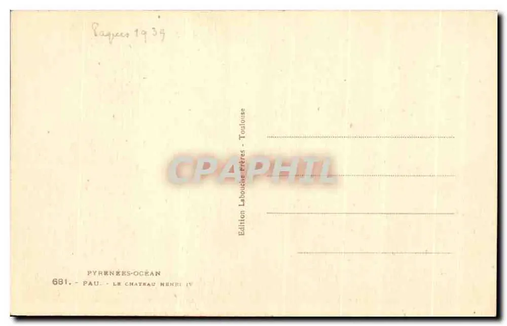 Pau - Castello di Enrico IV — Edizione Labouche Frères - Toulouse - Verso