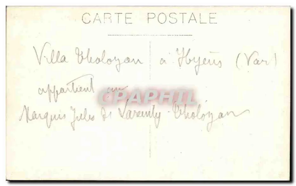 Villa Bioloyan em Hyères (Var) — pertence ao Marquês Jules de Varenety-Bioloyan - Verso