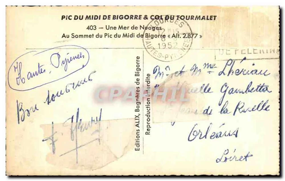Pic du Midi de Bigorre & Col du Tourmalet — Auf dem Gipfel des Pic du Midi de Bigorre « H. 2.877 » — Editions ALIX - Rückseite