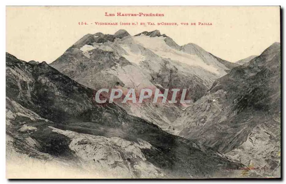 Höhere Pyrenäen — Aussicht auf Vignemale (3298 m.) und Val d'Ossoue von Pailla — Verlag: L. F. (Lyon) — Nr. 154 - Vorderseite