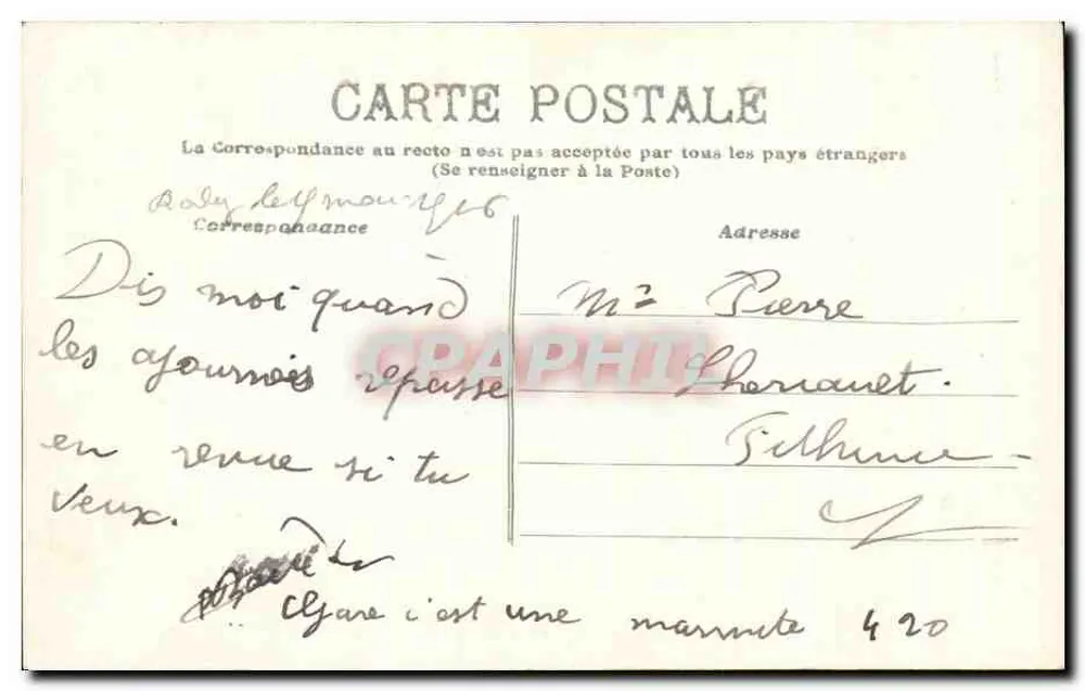 Montpellier-le-Vieux - Ansicht des Cirques des Lac Loule, genannt la Marmite — Désiré Malzaé, Verleger, rue Neuve, Aveyron, n°420 - Rückseite