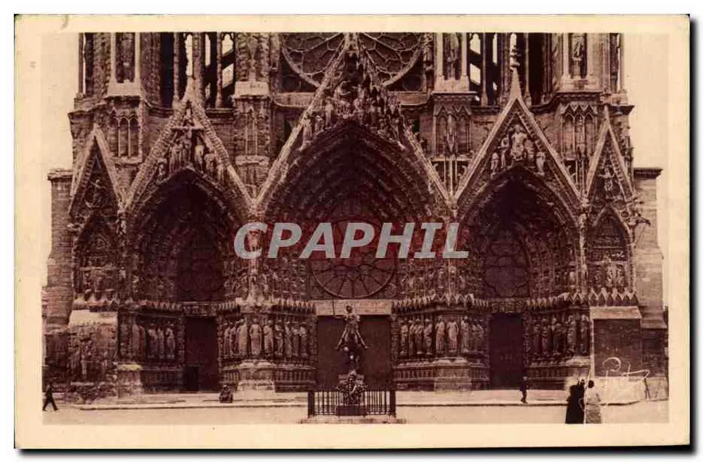 Reims — Portal der Kathedrale und Statue der Jeanne d'Arc — Verleger: REIMS - Portal der Kathedrale und die Statue der Jeanne d'Arc - Vorderseite
