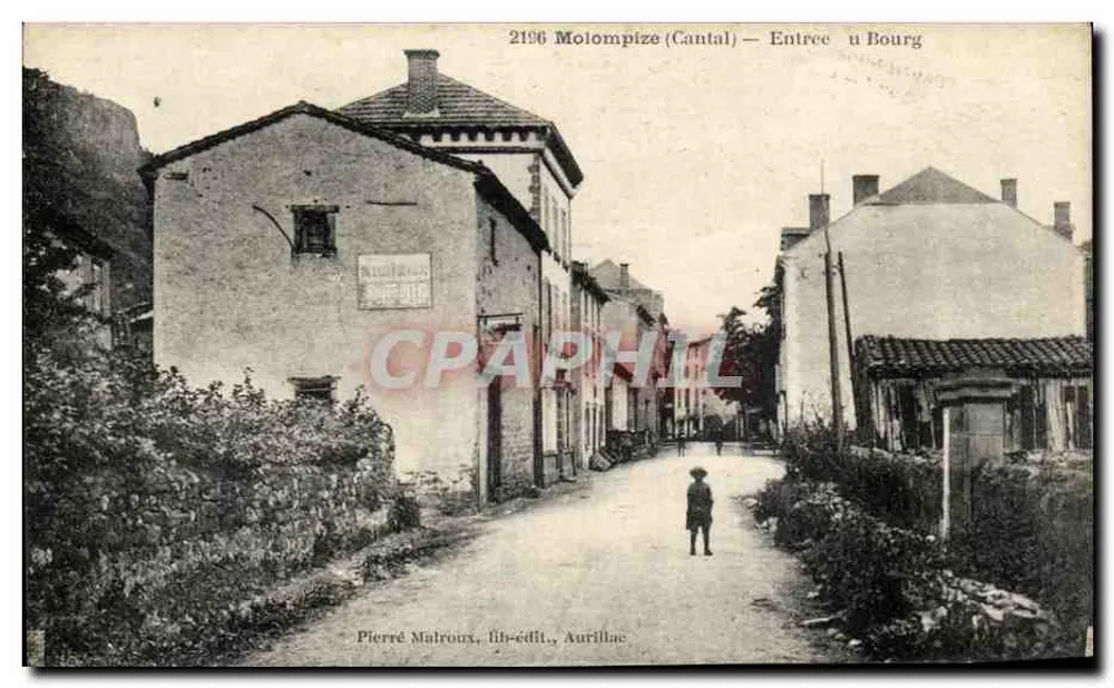 Molompize (Cantal) — Entrada do Bourg — Pierre Malroux, litografia-edição, Aurillac - Frente