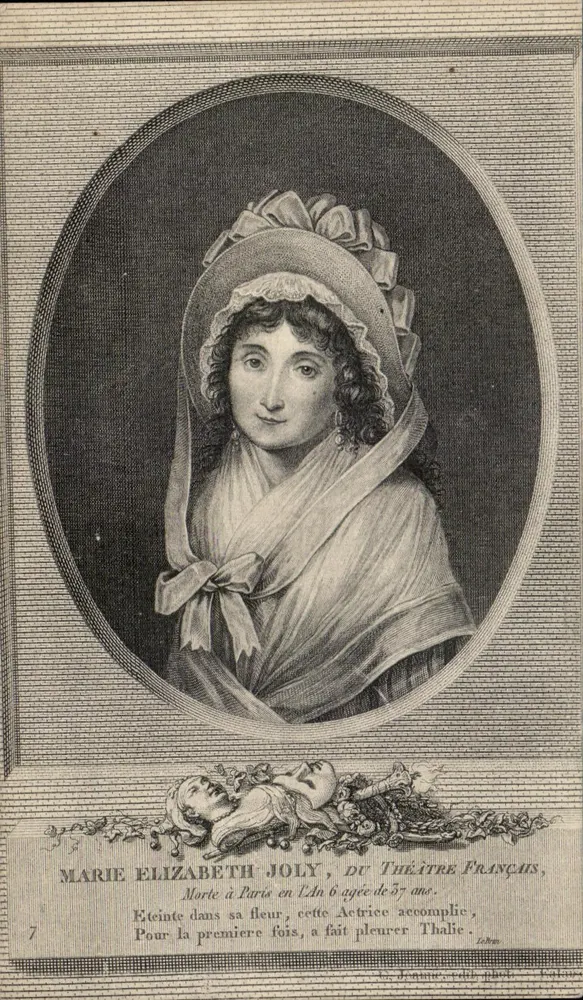 Marie Elizabeth Joly, Schauspielerin am französischen Theater — verstorben in Paris mit 37 Jahren — Gravur von Jeanne, Verlag Follaux, Nr. 7 - Vorderseite