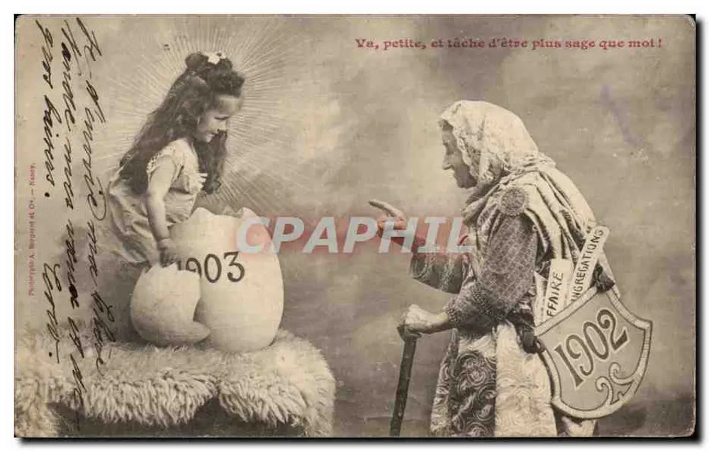 Kind und alte Frau — moralische Szene — Théophile A. Bérenger, Nr. 1903 - Vorderseite