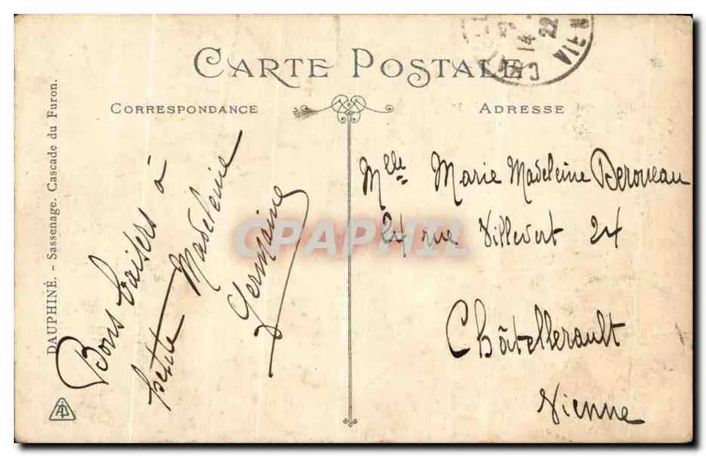 Cachoeira de Sassenage — Dauphiné — editada por Dauphiné - Verso