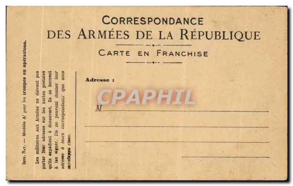 Soldado em uniforme — carta militar de correspondência - Verso