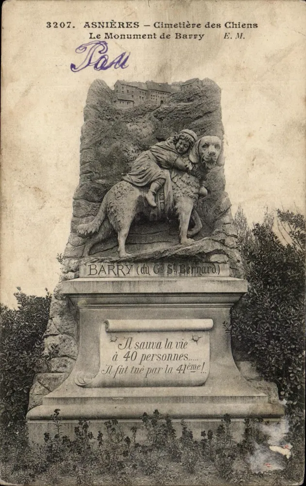 Asnières — Tierfriedhof — Denkmal für Barry — E.M. n°3207 - Vorderseite