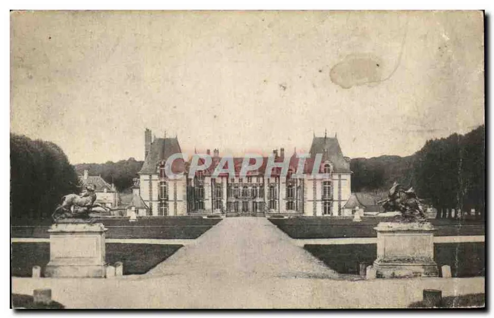 Château de Boissy-St-Léger — vue d'ensemble avec allée centrale et statues — éditeur Château de Grosbois, Boissy-St-Léger (S.&-O.) - Frente