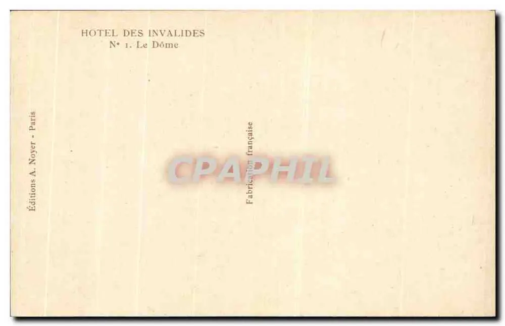 Hôtel des Invalides — Dôme — Éditions A. Noyer, Paris - Verso