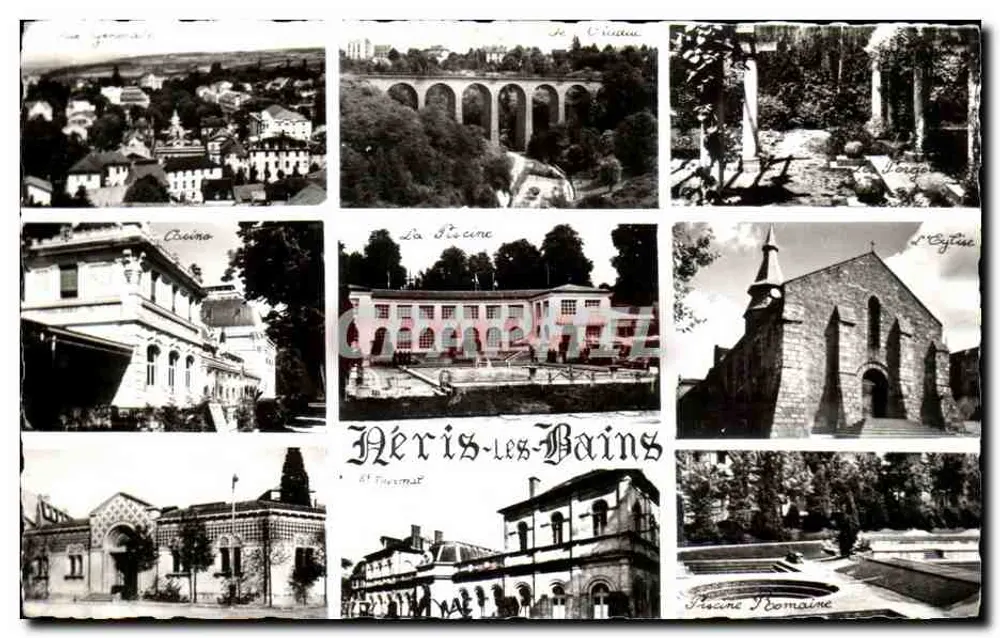 Néris-les-Bains — vista geral, viaduto, igreja, piscina, hotéis — Édit. Calme & Détente - Frente