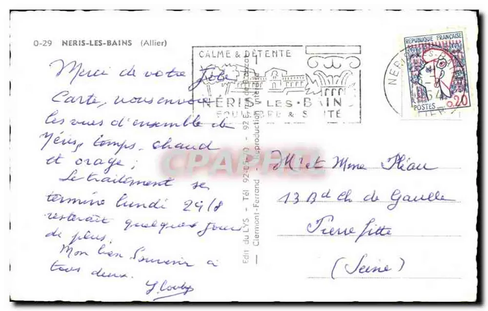 Néris-les-Bains — vista geral, viaduto, igreja, piscina, hotéis — Édit. Calme & Détente - Verso